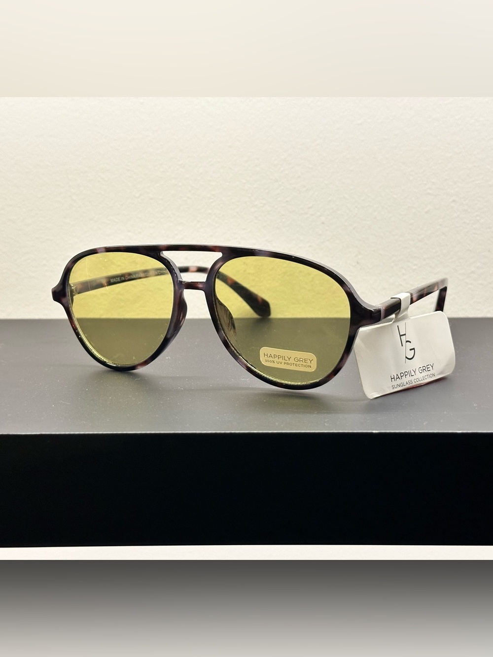 Happily Grey Women's Tortoiseshell Frame Yellow Lens Sunglasses